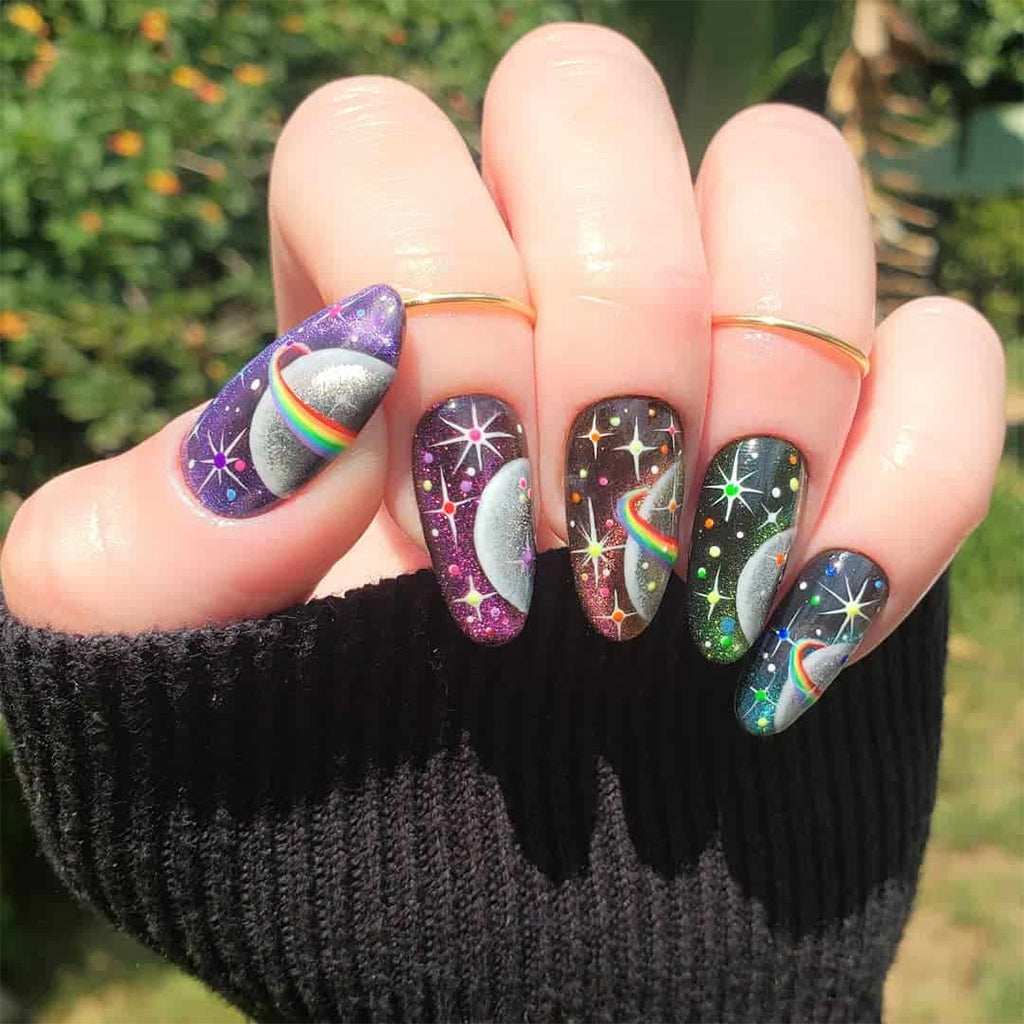 Purple Glitter Space Galaxy Press On Nails Fake Nails Glue On