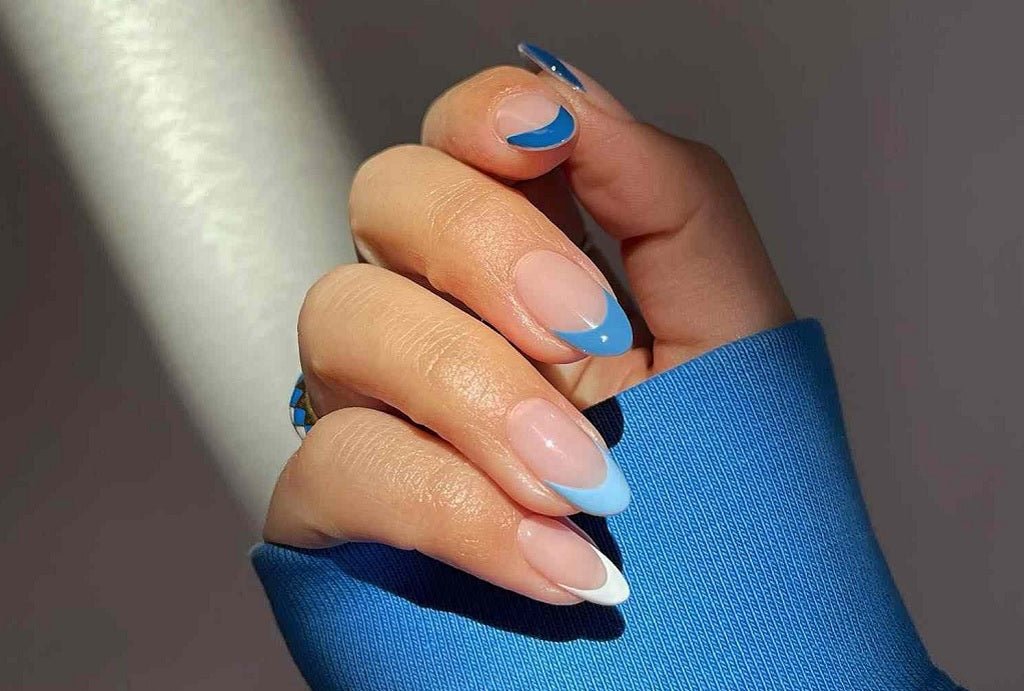 Blue French Tip Nails for Effortless Elegance - DTK Nail Supply