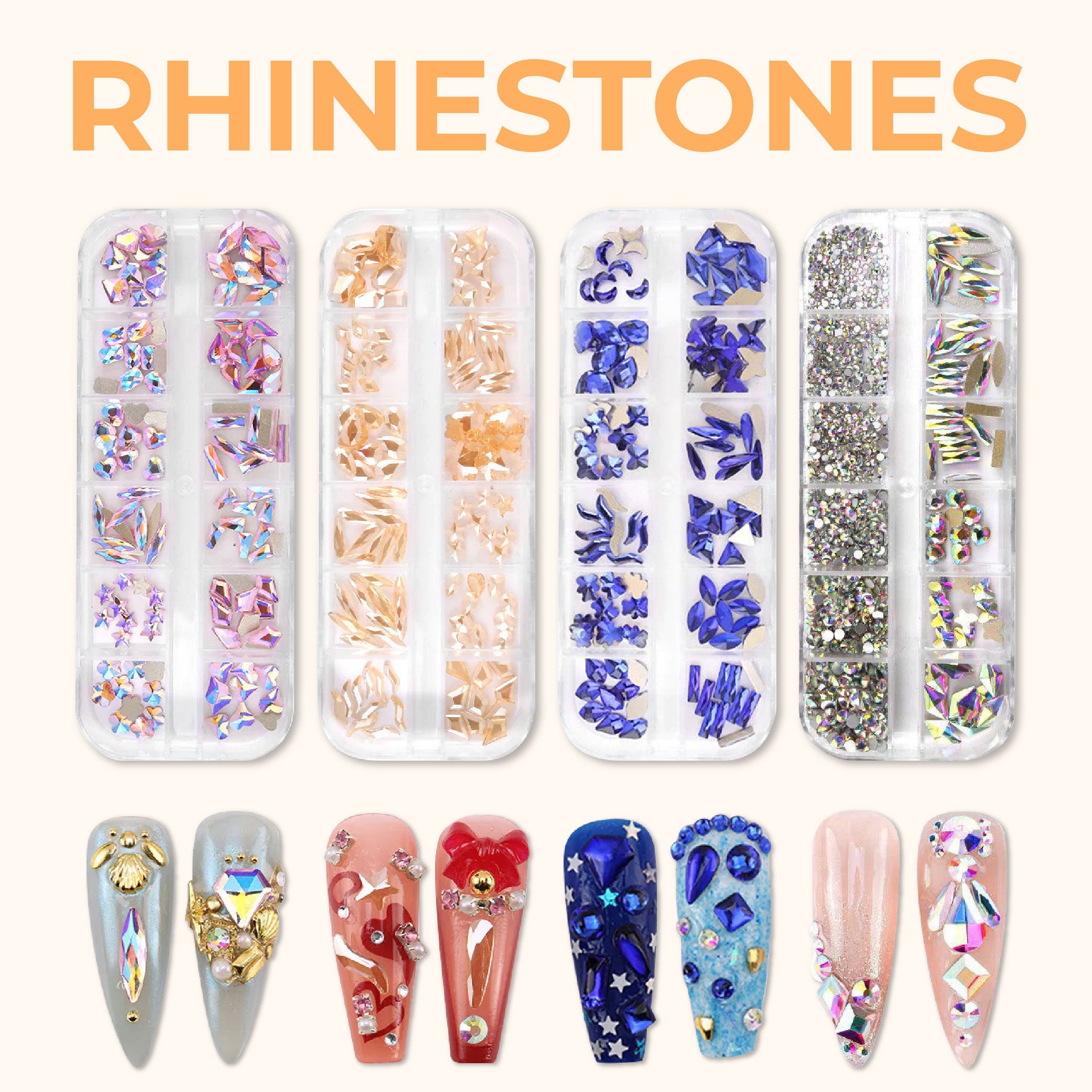 Artdone 9 boxes Nail Rhinestones, Gems, Diamonds, Art Studs, Crystals, Sequins for Nails Kit with 1 Tweezers and 3 Pen