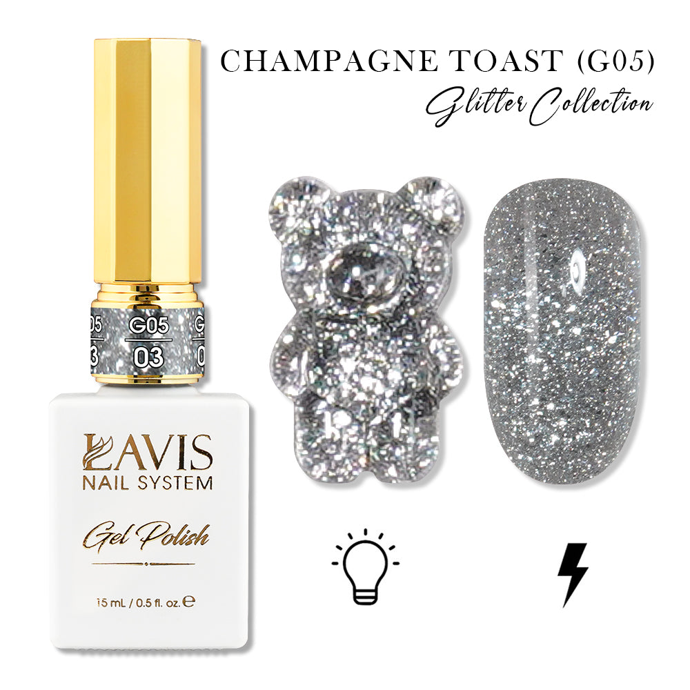 LAVIS Glitter G05 - 03 - Gel Polish 0.5oz - Champagne Toast Glitter Collection by LAVIS NAILS sold by DTK Nail Supply