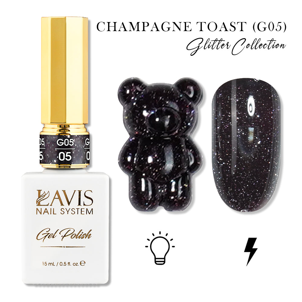 LAVIS Glitter G05 - 05 - Gel Polish 0.5oz - Champagne Toast Glitter Collection by LAVIS NAILS sold by DTK Nail Supply