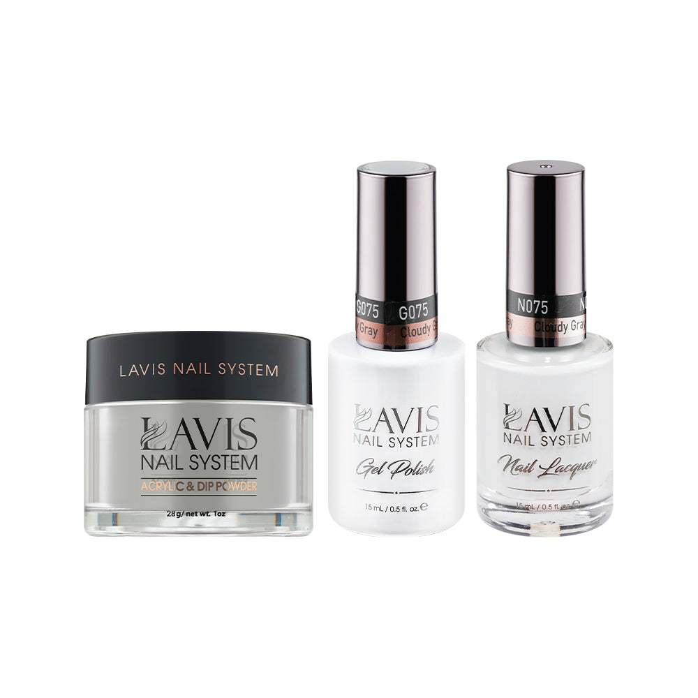 LAVIS 3 in 1 - 075 Cloudy Gray - Acrylic & Dip Powder, Gel & Lacquer by LAVIS NAILS sold by DTK Nail Supply
