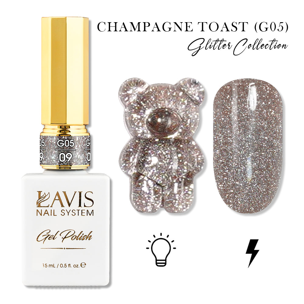 LAVIS Glitter G05 - 09 - Gel Polish 0.5oz - Champagne Toast Glitter Collection by LAVIS NAILS sold by DTK Nail Supply