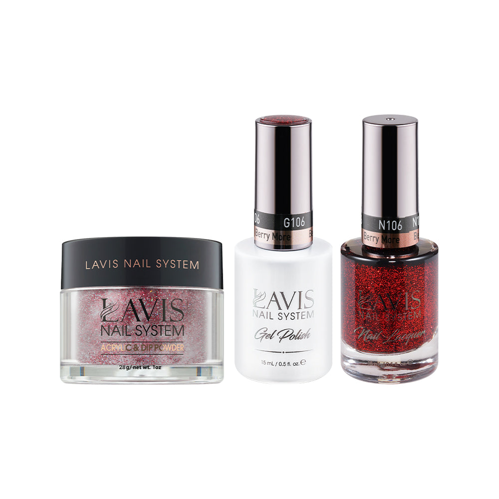 LAVIS 3 in 1 - 106 Berry More - Acrylic & Dip Powder, Gel & Lacquer by LAVIS NAILS sold by DTK Nail Supply