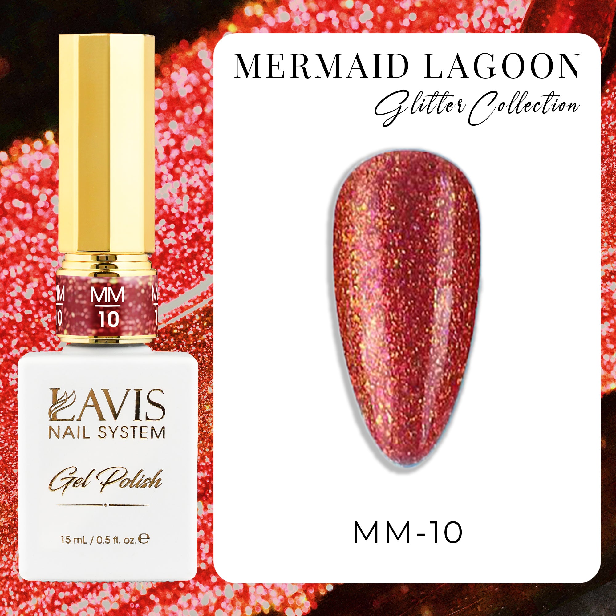 LAVIS MM10 - Gel Polish 0.5oz - Mermaid Lagoon Glitter Collection by LAVIS NAILS sold by DTK Nail Supply
