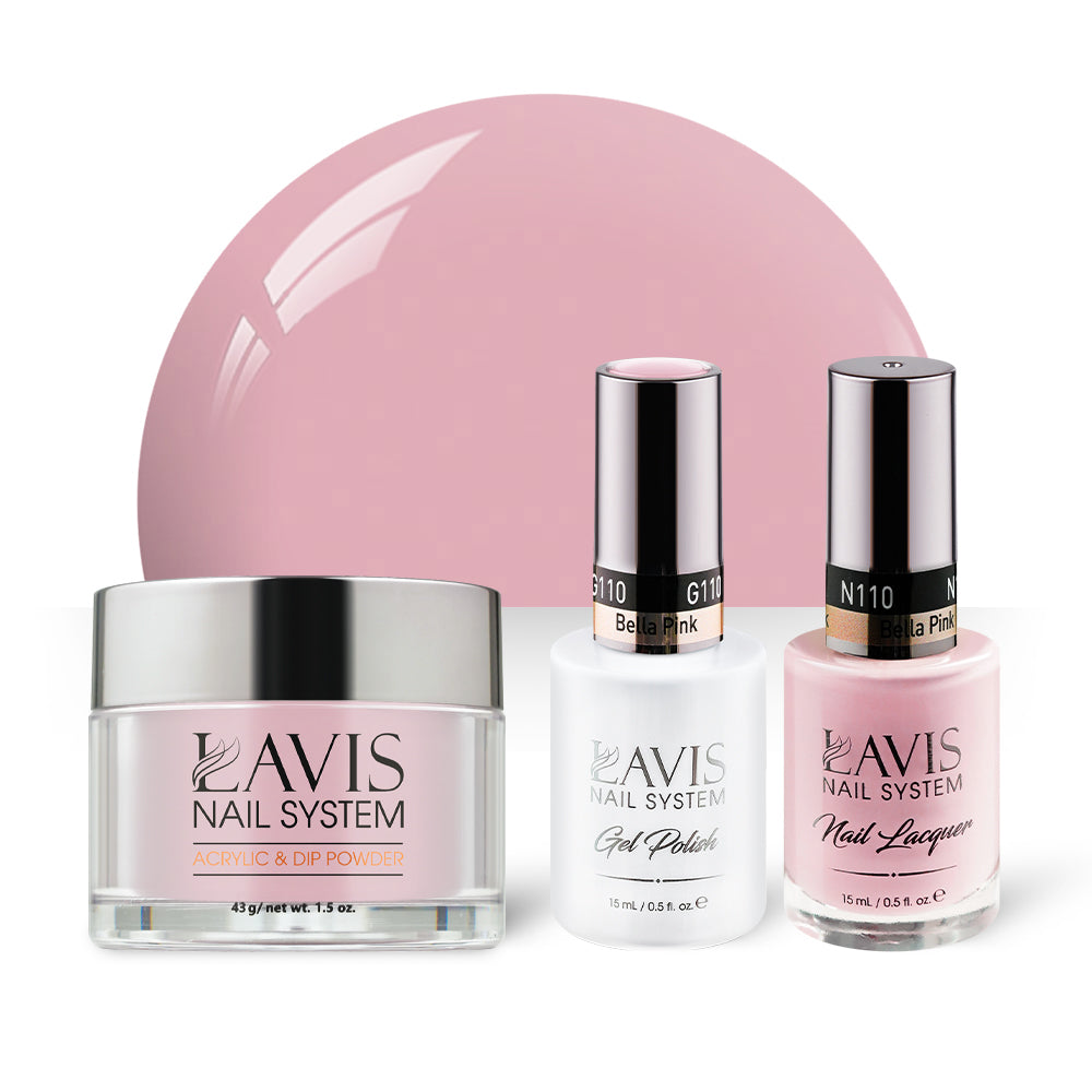 LAVIS 3 in 1 - 110 Bella Pink - Acrylic & Dip Powder, Gel & Lacquer by LAVIS NAILS sold by DTK Nail Supply