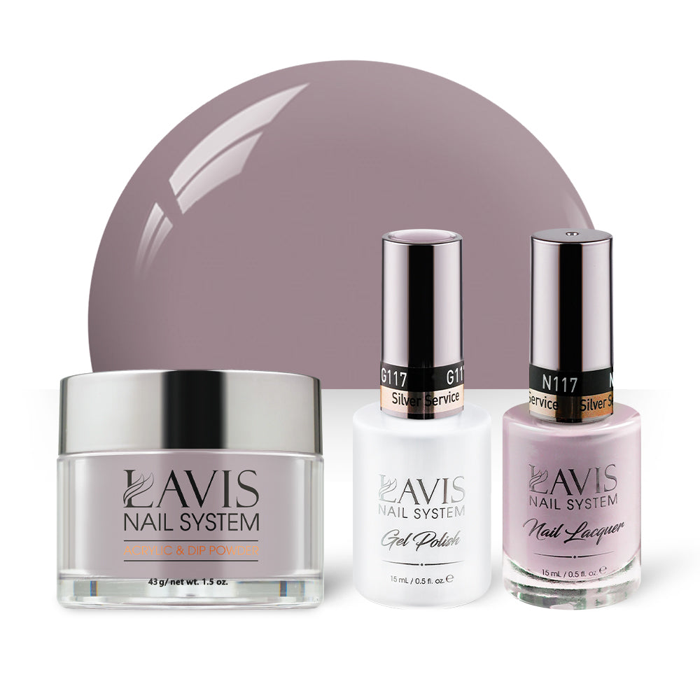 LAVIS 3 in 1 - 117 Silver Service - Acrylic & Dip Powder, Gel & Lacquer by LAVIS NAILS sold by DTK Nail Supply