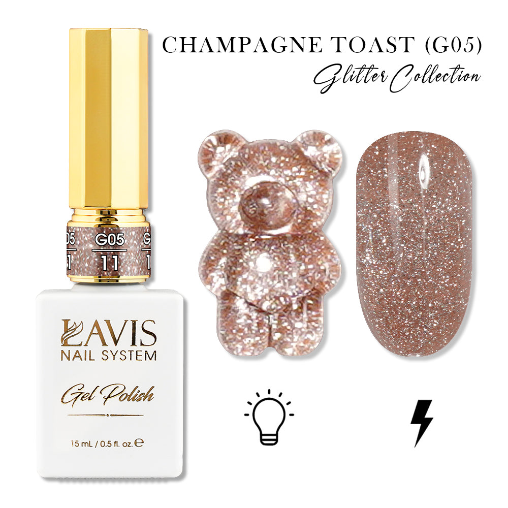 LAVIS Glitter G05 - 11 - Gel Polish 0.5oz - Champagne Toast Glitter Collection by LAVIS NAILS sold by DTK Nail Supply