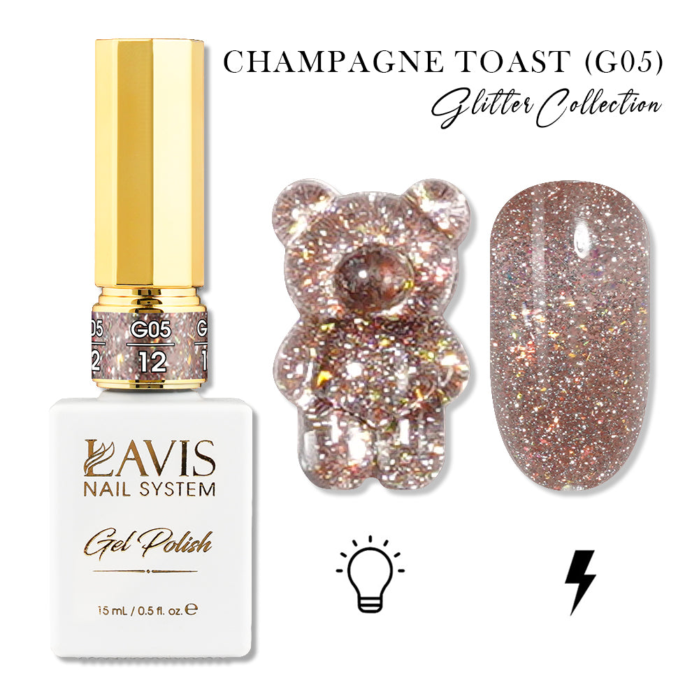 LAVIS Glitter G05 - 12 - Gel Polish 0.5oz - Champagne Toast Glitter Collection by LAVIS NAILS sold by DTK Nail Supply