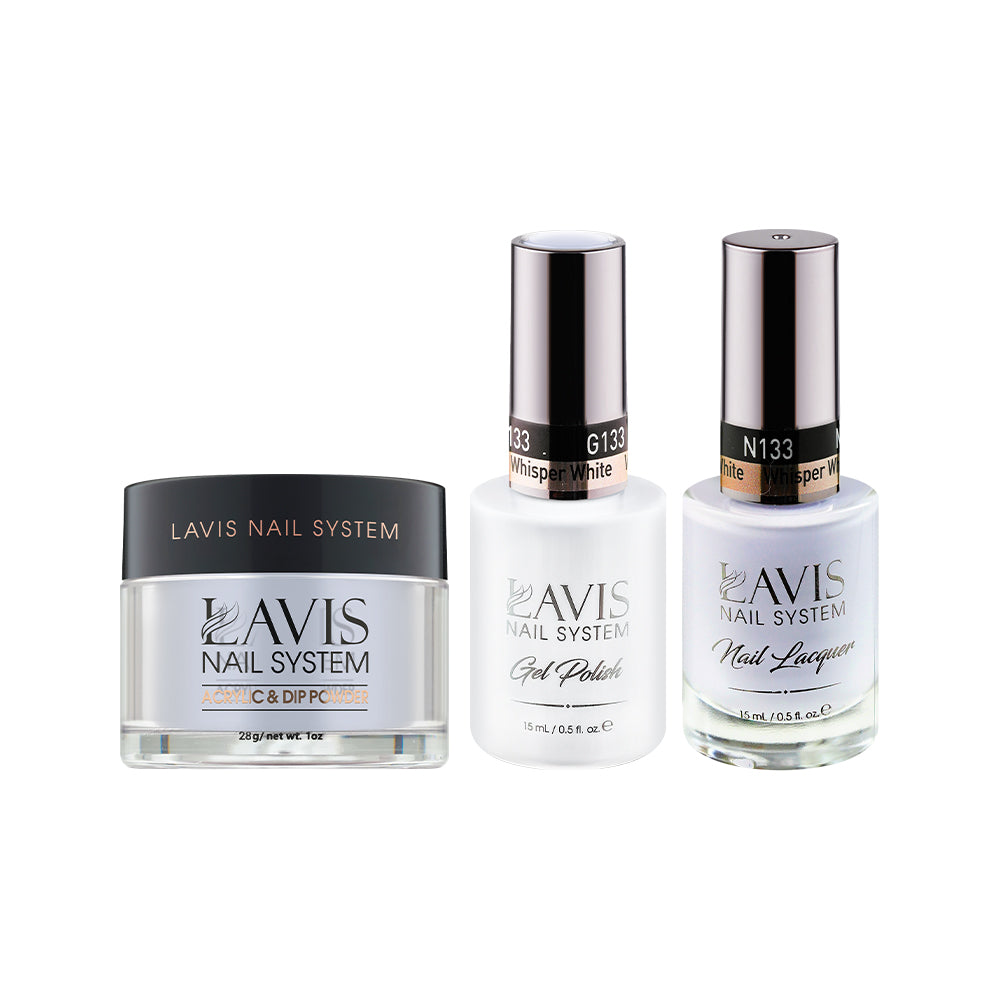 LAVIS 3 in 1 - 133 Whisper White - Acrylic & Dip Powder, Gel & Lacquer by LAVIS NAILS sold by DTK Nail Supply