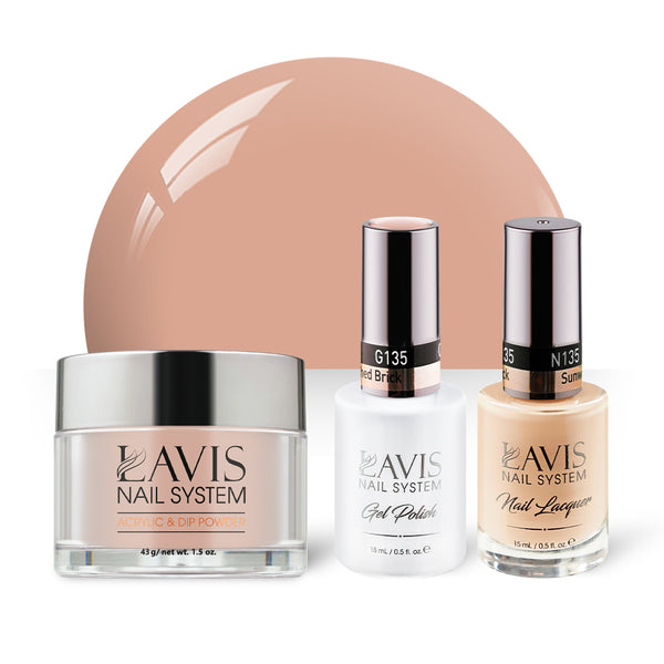 LAVIS 3 in 1 - 135 Sunwashed Brick - Acrylic & Dip Powder, Gel & Lacquer by LAVIS NAILS sold by DTK Nail Supply
