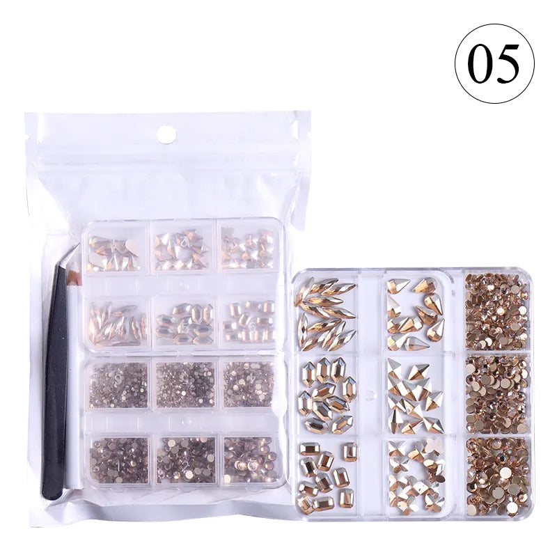 2 Pack 6 Grid Glass FlatBack Rhinestones #05 Matcha