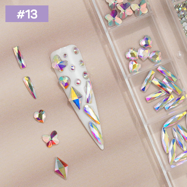 12 Grids Flat Diamonds Rhinestones #13 White AB