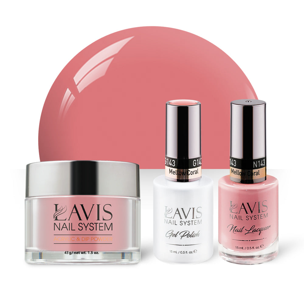 LAVIS 3 in 1 - 143 Mellow Coral - Acrylic & Dip Powder, Gel & Lacquer by LAVIS NAILS sold by DTK Nail Supply