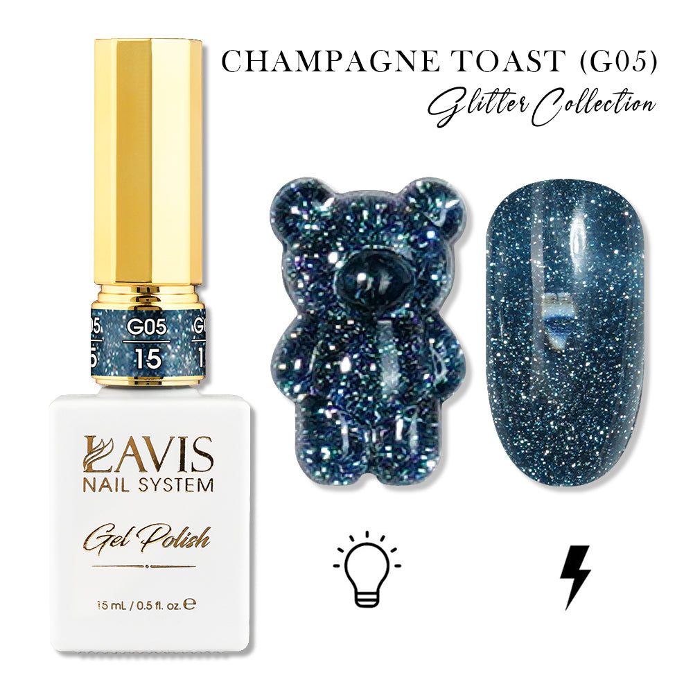 LAVIS Glitter G05 - 15 - Gel Polish 0.5oz - Champagne Toast Glitter Collection by LAVIS NAILS sold by DTK Nail Supply