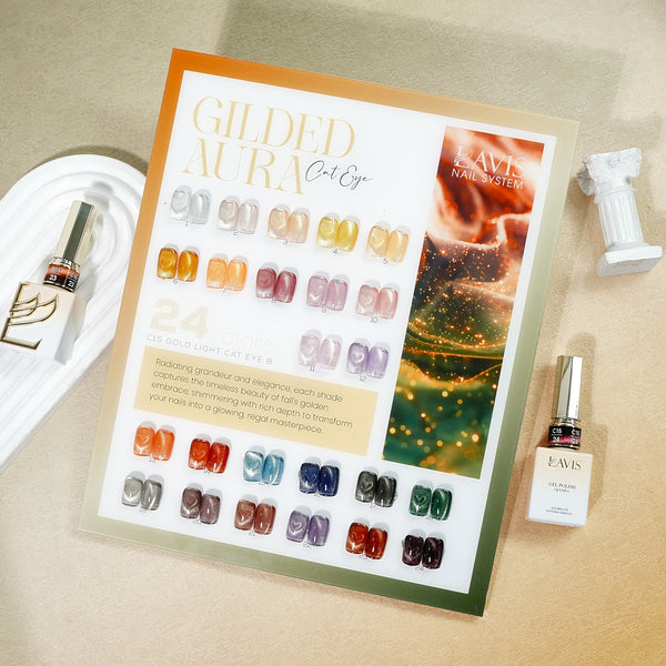 LAVIS Cat Eyes C15 - Set 24 Colors - Gel Polish 0.5 oz - Gilded Aura Collection