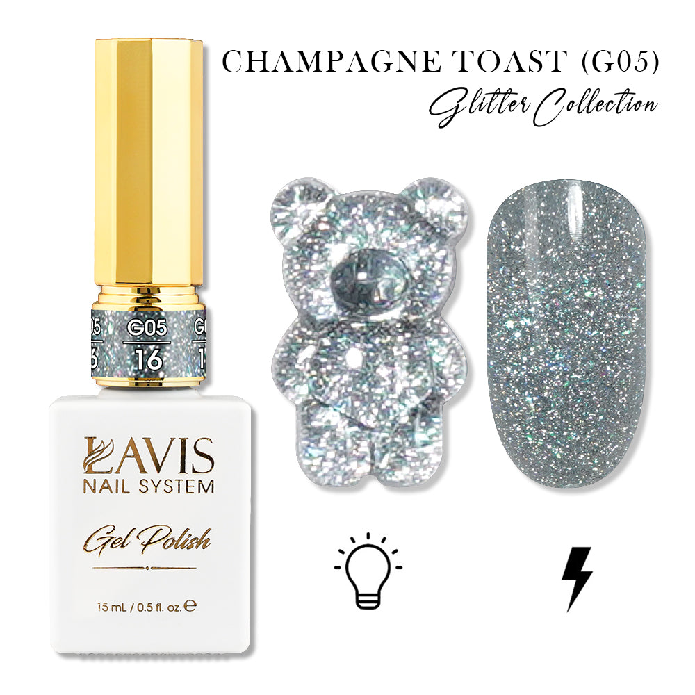 LAVIS Glitter G05 - 16 - Gel Polish 0.5oz - Champagne Toast Glitter Collection by LAVIS NAILS sold by DTK Nail Supply