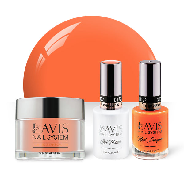 LAVIS 3 in 1 - 172 Orange Sorbet - Acrylic & Dip Powder, Gel & Lacquer by LAVIS NAILS sold by DTK Nail Supply