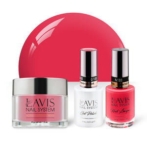 LAVIS 3 in 1 - 188 Feverish Pink - Acrylic & Dip Powder, Gel & Lacquer by LAVIS NAILS sold by DTK Nail Supply