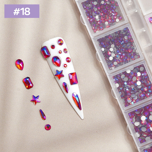 12 Grids Flat Diamonds Rhinestones #18 Red AB