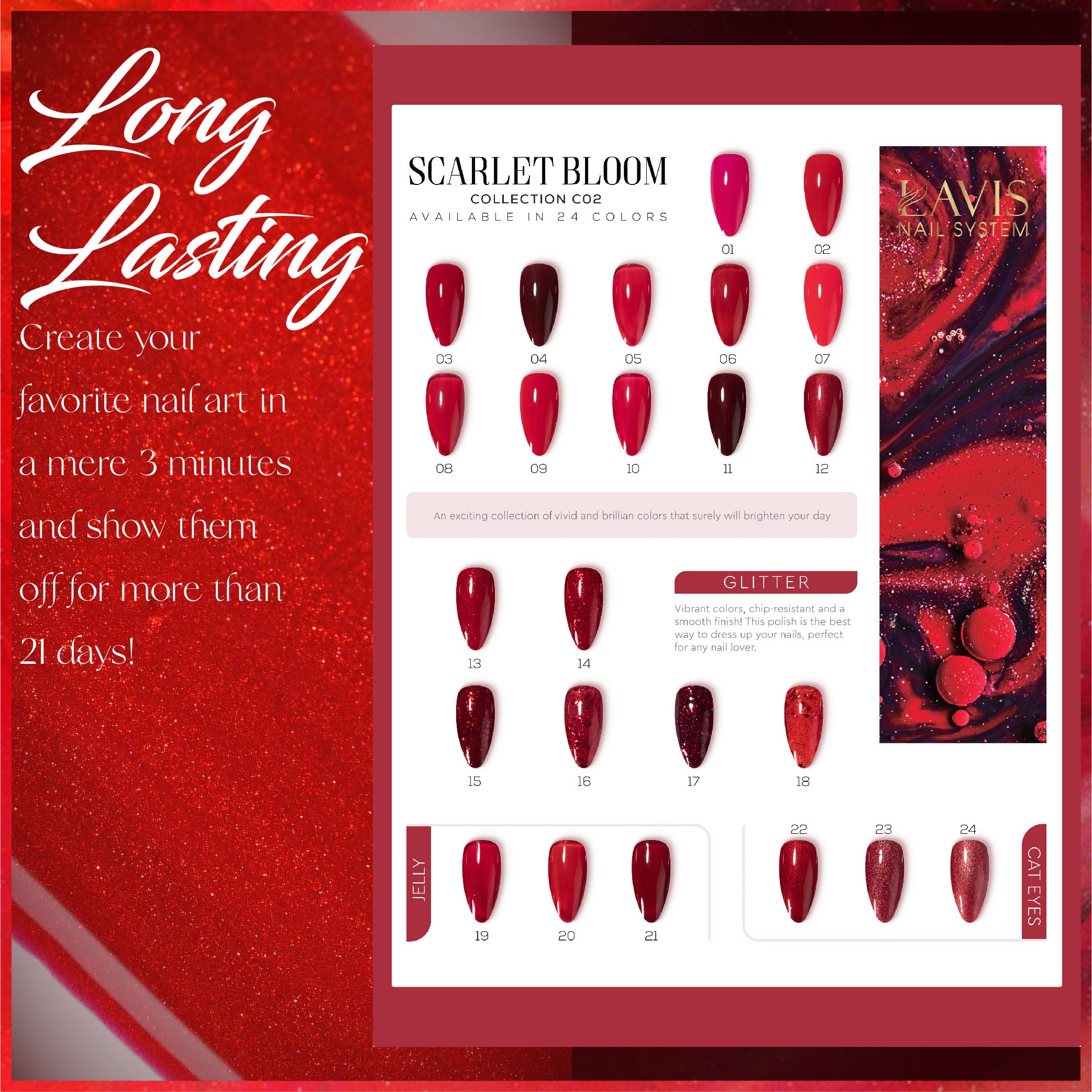 LAVIS C02 - Set 24 Colors - Gel Polish 0.5 oz - Scarlet Bloom Collection by LAVIS NAILS sold by DTK Nail Supply