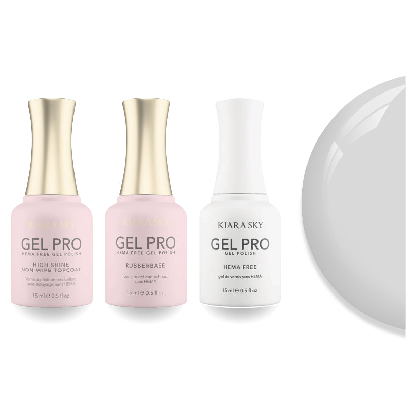 Kiara Sky Gel Pro Polish - HEMA-Free Rubber Base - High-Shine Non-Wipe Top Coat - 001 True White