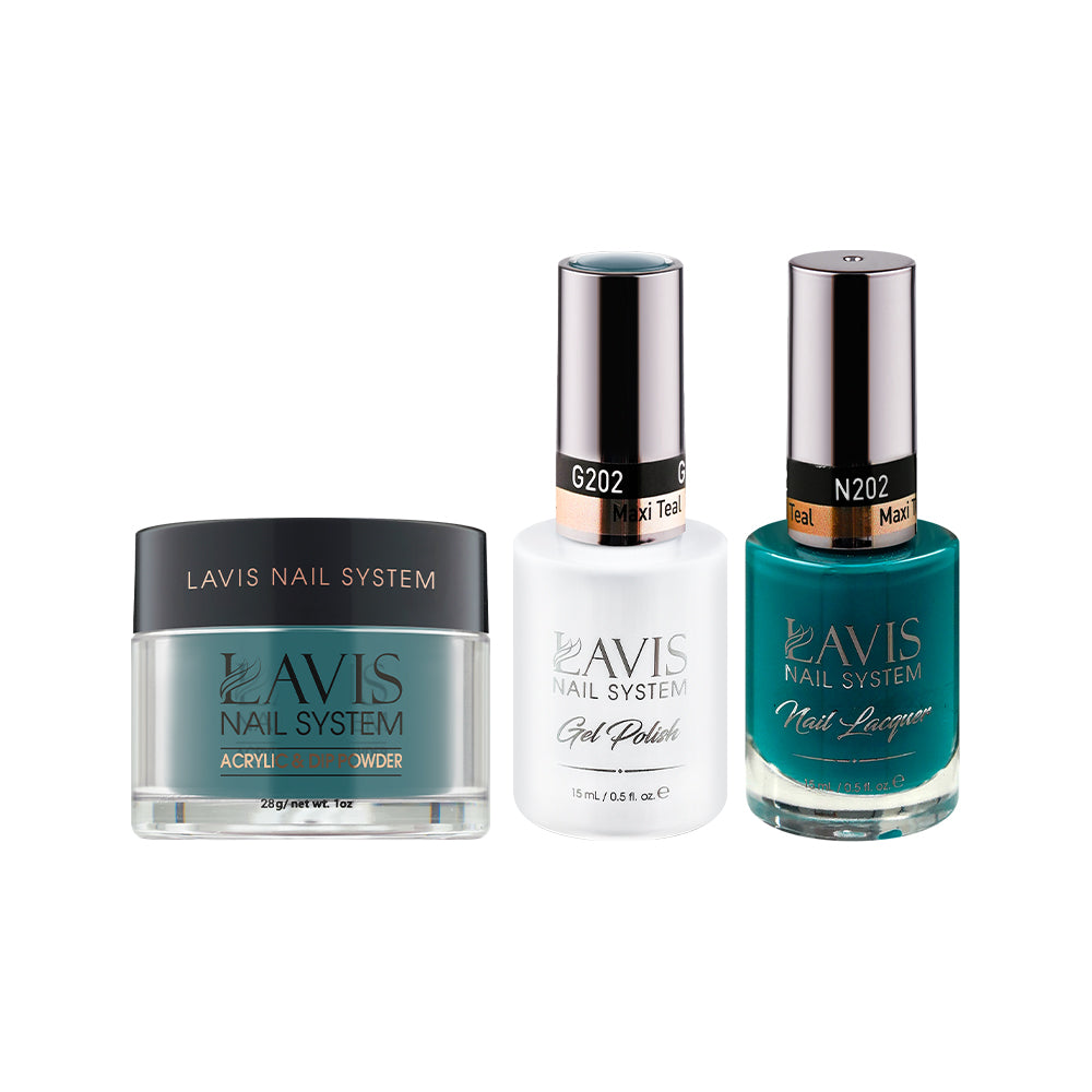 LAVIS 3 in 1 - 202 Maxi Teal - Acrylic & Dip Powder, Gel & Lacquer by LAVIS NAILS sold by DTK Nail Supply