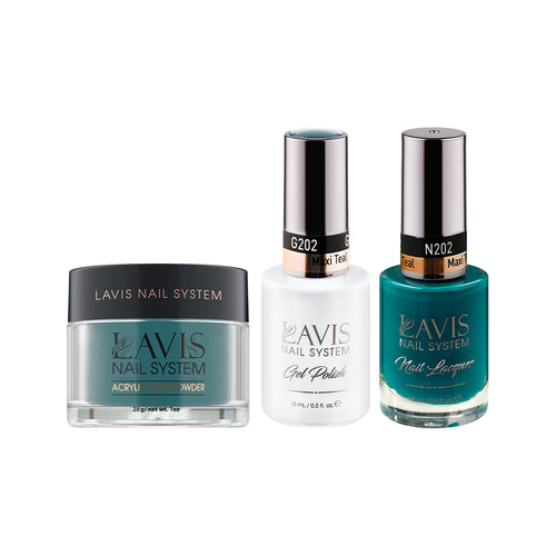 LAVIS 3 in 1 - 202 Maxi Teal - Acrylic & Dip Powder, Gel & Lacquer by LAVIS NAILS sold by DTK Nail Supply