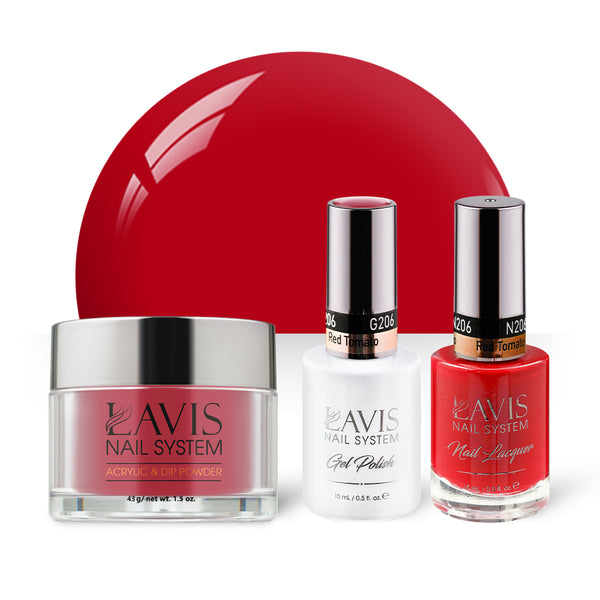 LAVIS 3 in 1 - 206 Red Tomato - Acrylic & Dip Powder, Gel & Lacquer by LAVIS NAILS sold by DTK Nail Supply