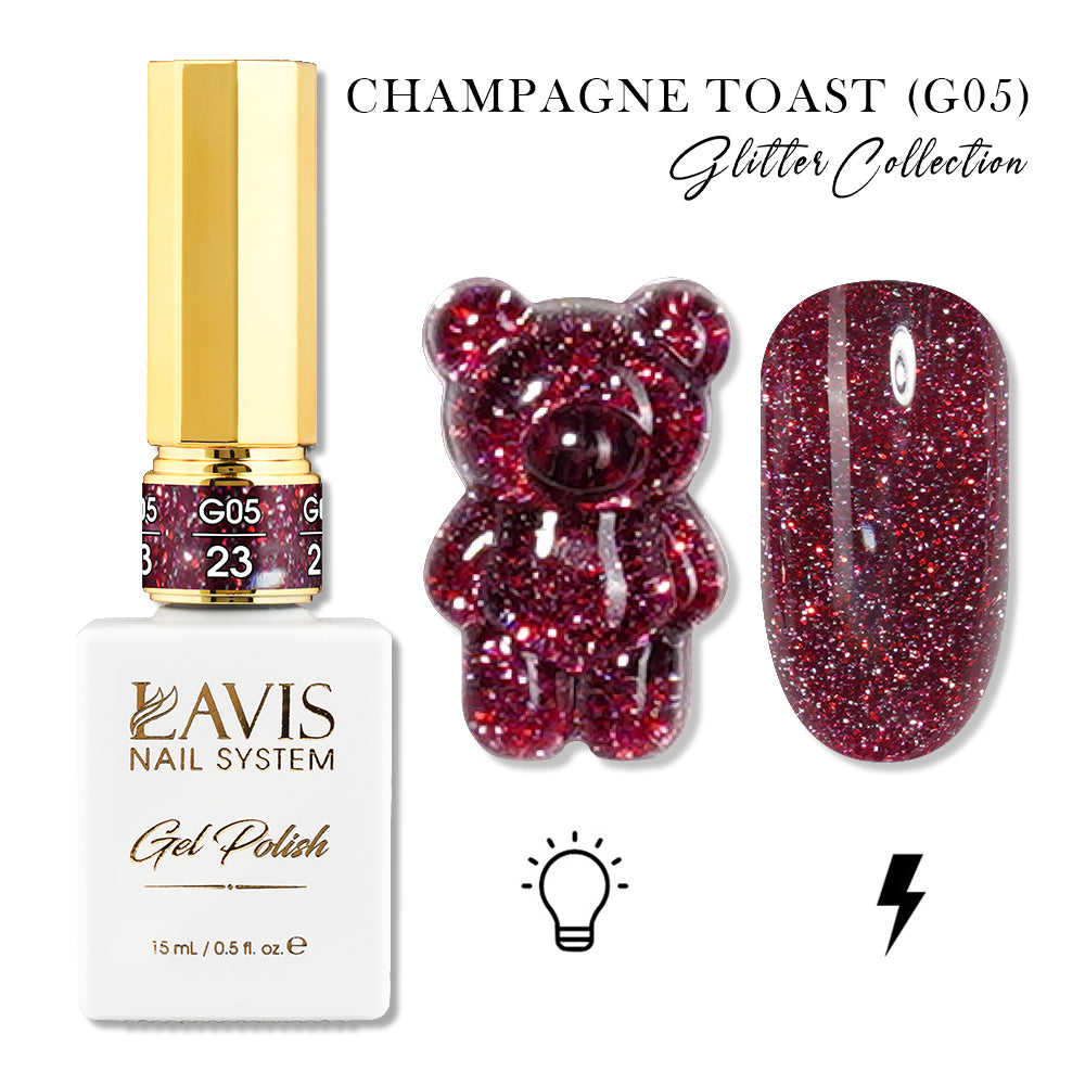 LAVIS Glitter G05 - 23 - Gel Polish 0.5oz - Champagne Toast Glitter Collection by LAVIS NAILS sold by DTK Nail Supply