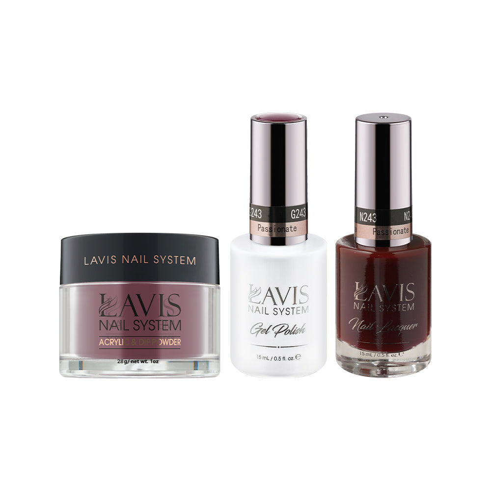 LAVIS 3 in 1 - 243 Passionate - Acrylic & Dip Powder, Gel & Lacquer by LAVIS NAILS sold by DTK Nail Supply