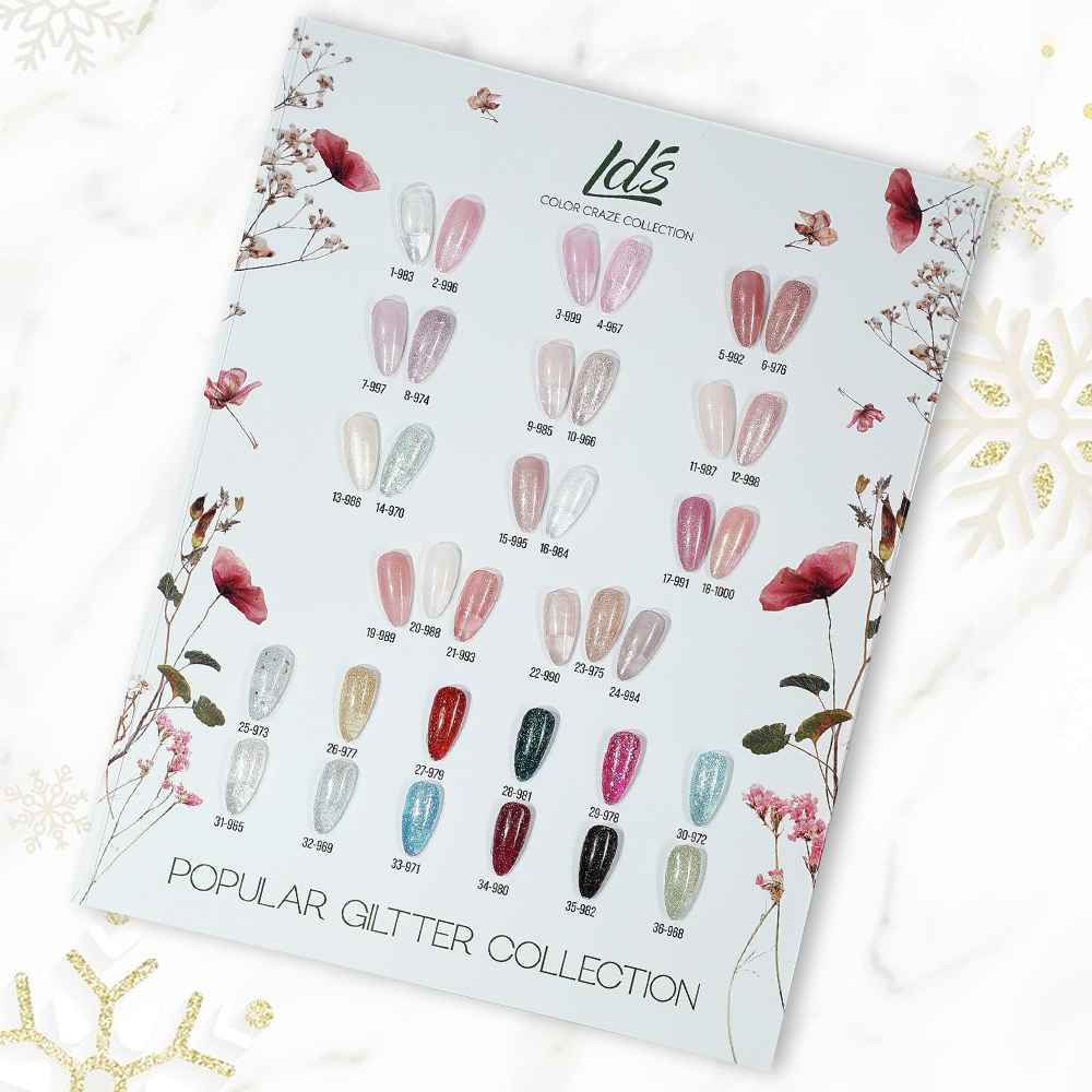 LDS Color Craze Gel Nail Polish - Set 36 Colors - Popular Glitter Collection