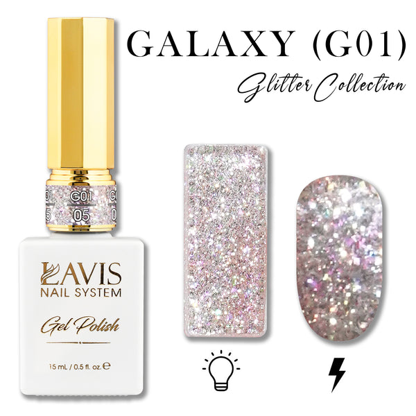 LAVIS Glitter G01 - 05 - Gel Polish 0.5 oz - Galaxy Collection by LAVIS NAILS sold by DTK Nail Supply