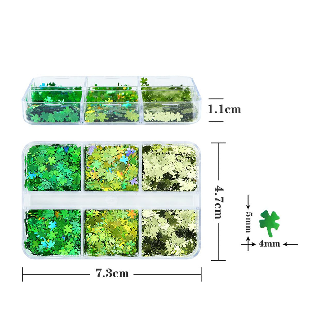 6 Grids of Holographic Sequins - #28 Lucky Clovers by Nail Charm sold by DTK Nail Supply