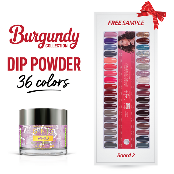 SNS Pro Dipping Powder - Set 36 Colors - Board 2 Burgundy (037 - 072)