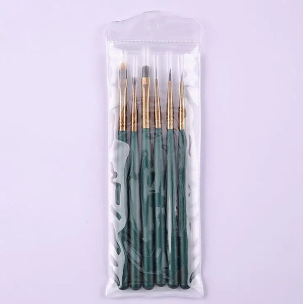 6PCS Green Nail Pen Brush Set by Nail Art Brush sold by DTK Nail Supply