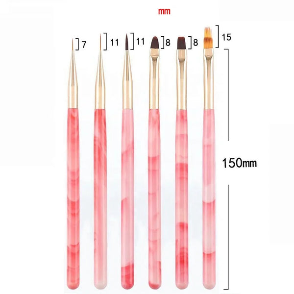 6Pcs/Set Pink Acrylic Handle Nail Liner Brush by Nail Art Brush sold by DTK Nail Supply