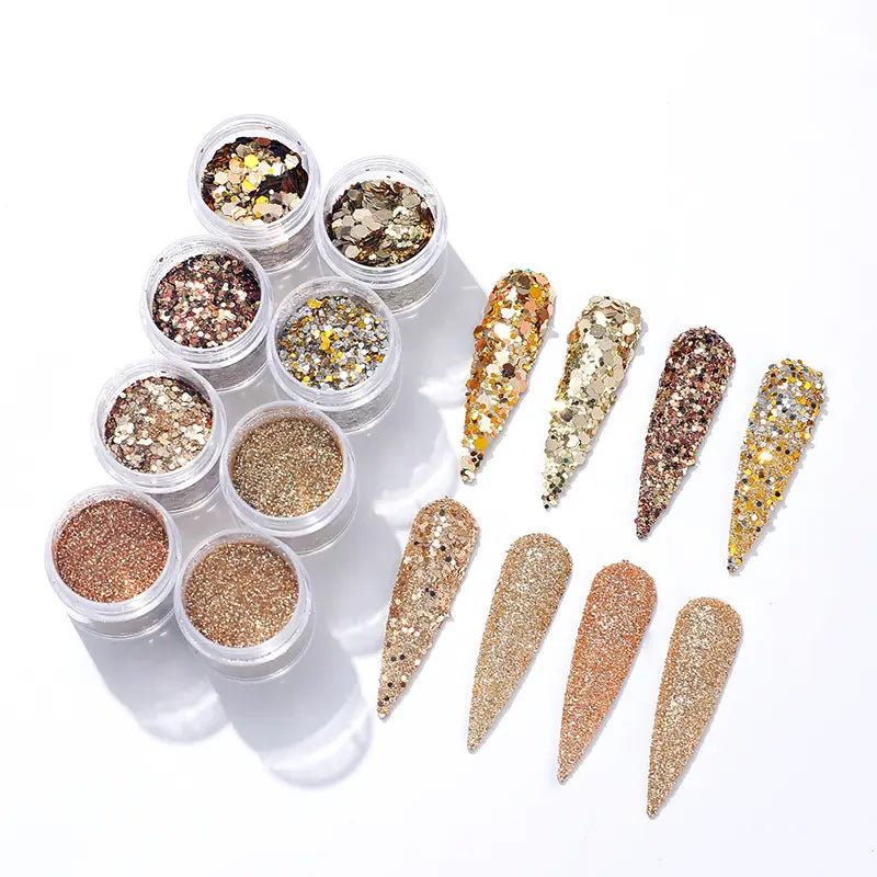 Mixed Chunky Nail Glitter Sequins - Set 6 - Gold/White by OTHER sold by DTK Nail Supply