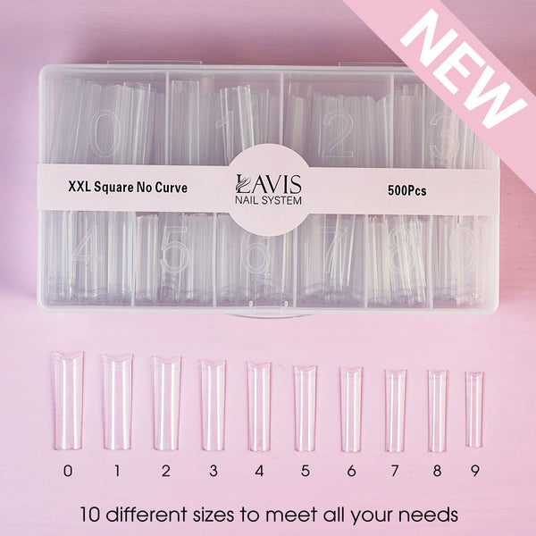 LAVIS - XXL SQUARE NO CURVE - Clear - 500 Pcs by LAVIS NAILS TOOL sold by DTK Nail Supply