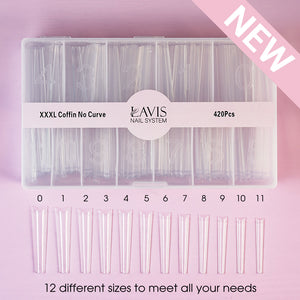 LAVIS - XXXL COFFIN NO CURVE - Clear - 420 Pcs by LAVIS NAILS TOOL sold by DTK Nail Supply