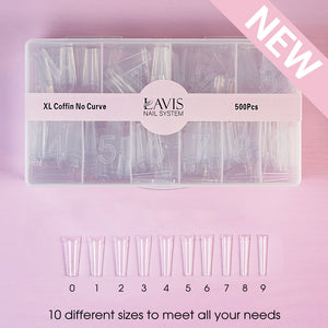 LAVIS - XL COFFIN NO CURVE - Clear - 500 Pcs by LAVIS NAILS TOOL sold by DTK Nail Supply