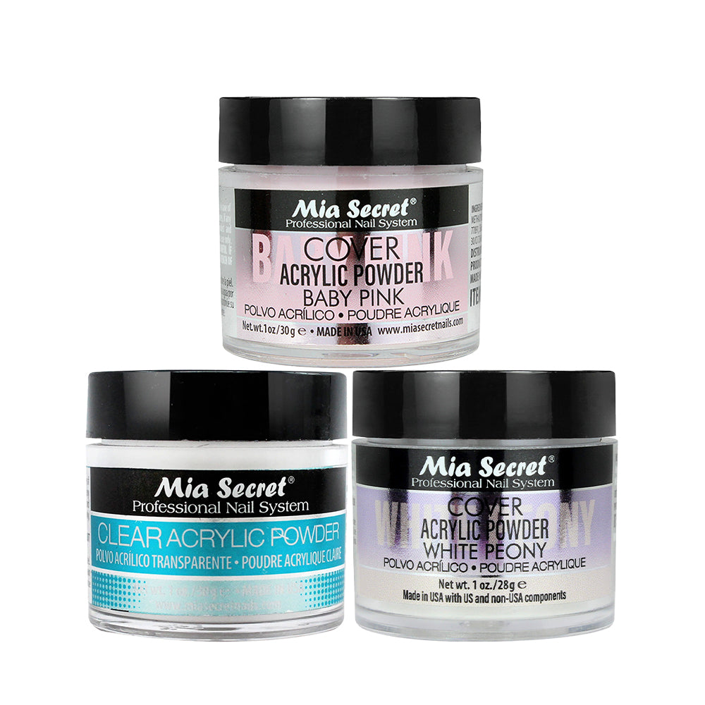 Mia Secret Kit 3: Clear, Cover Baby Pink, Cover White Peony 1oz by Mia Secret sold by DTK Nail Supply