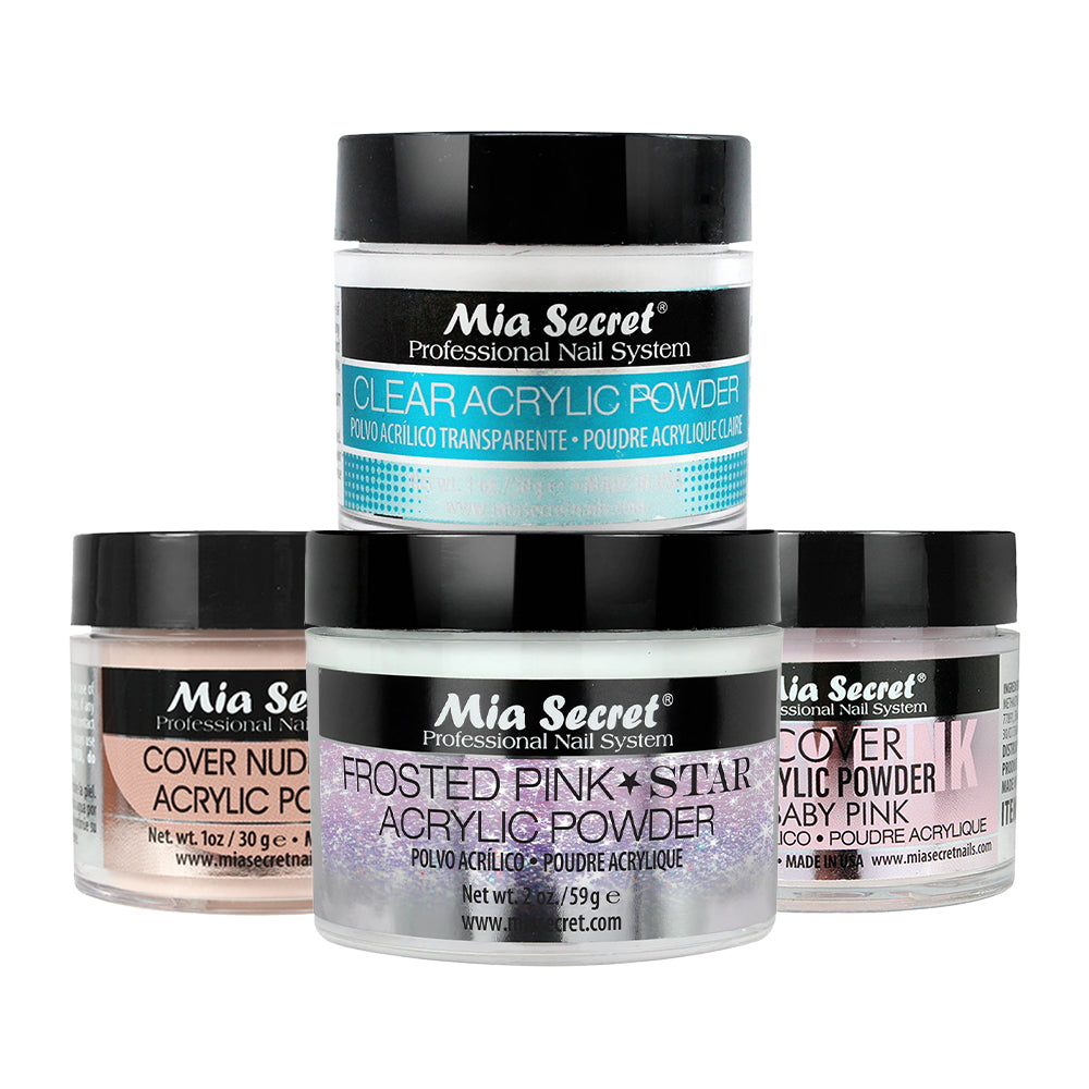 Mia Secret Kit 4: Clear, Cover Baby Pink, Cover Nude, Frosted Star 1oz by Mia Secret sold by DTK Nail Supply