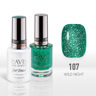  Lavis Gel Nail Polish Duo - 107 Green, Glitter Colors - Wild Night by LAVIS NAILS sold by DTK Nail Supply