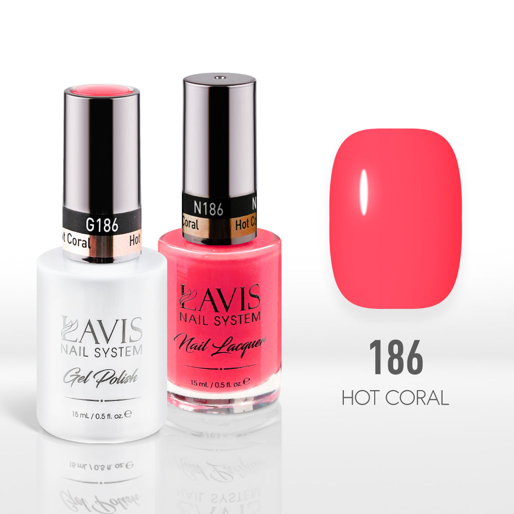 Lavis Gel Nail Polish Duo - 186 Pink Colors - Hot Coral by LAVIS NAILS sold by DTK Nail Supply