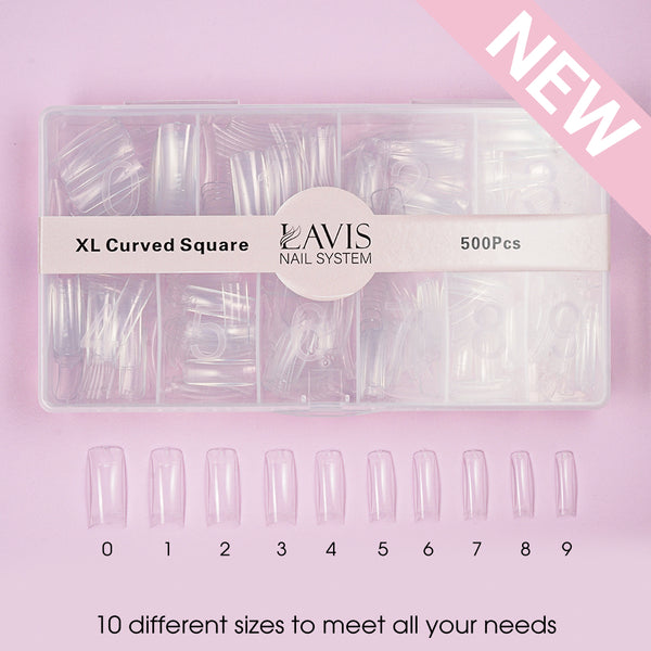 LAVIS - XL CURVED SQUARE - Clear - 500 Pcs by LAVIS NAILS TOOL sold by DTK Nail Supply