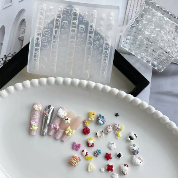 3D Nail Charm Mold 15 - Kitty & Assorted charms