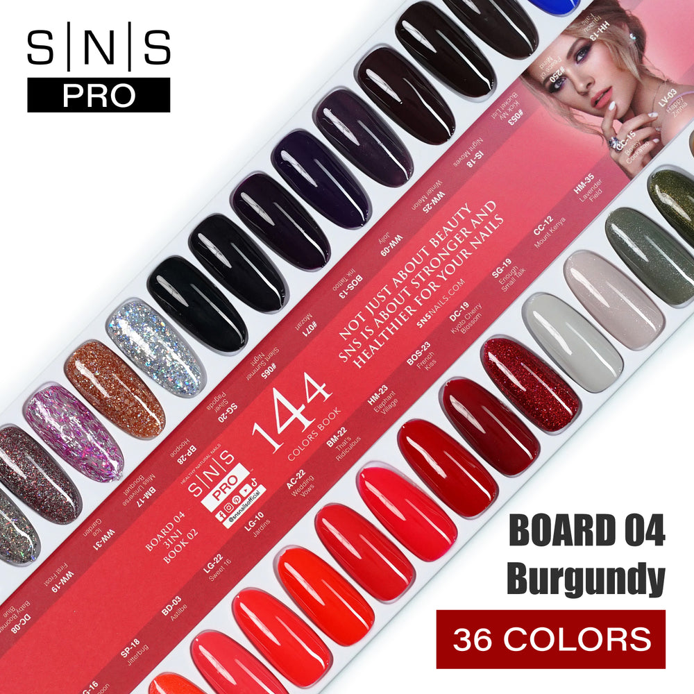 SNS Pro Dipping Powder - Set 36 Colors - Board 4 Burgundy (109 - 144)