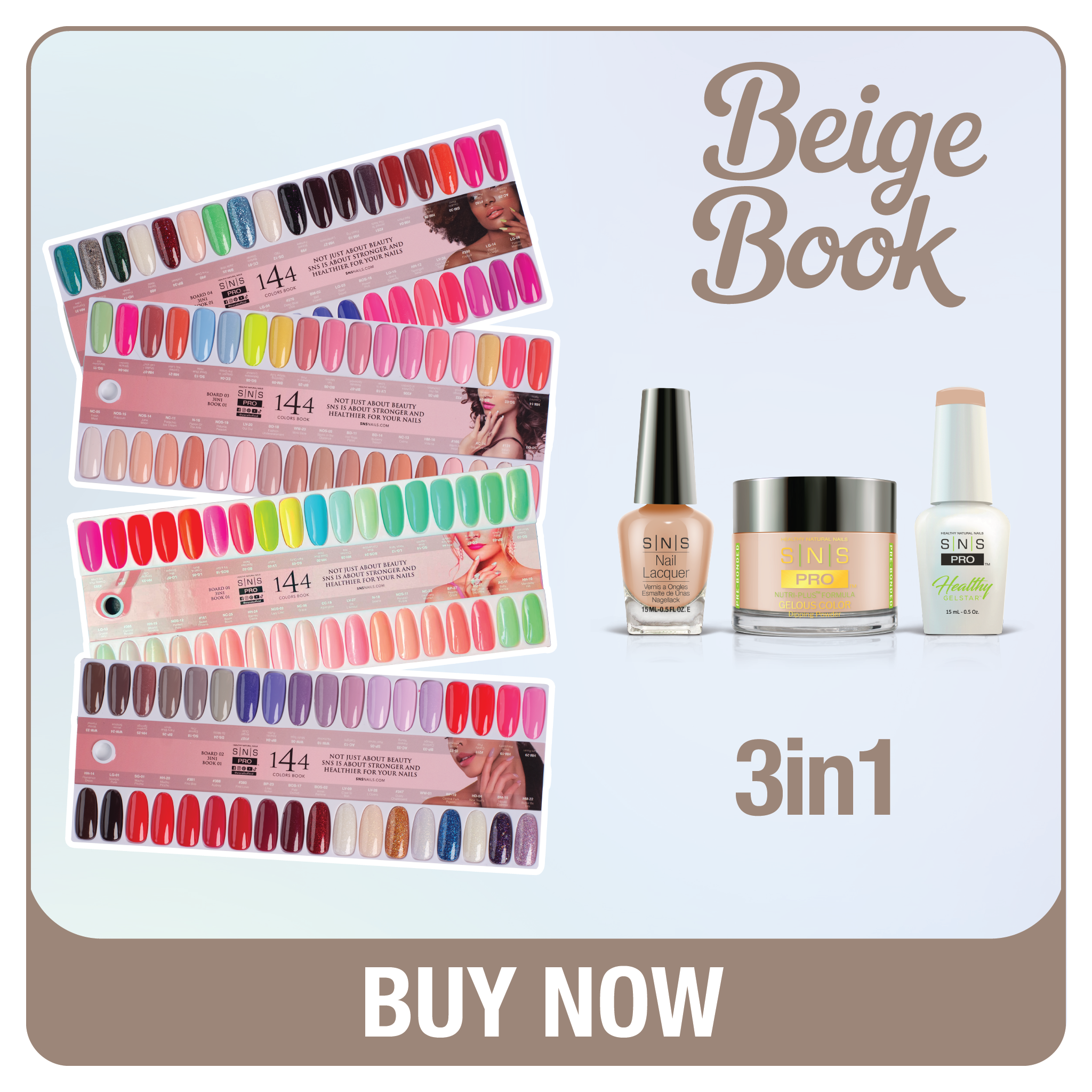 SNS Pro 3 in 1 - Set 144 Colors Beige Collection - Dip, Gel & Lacquer Matching