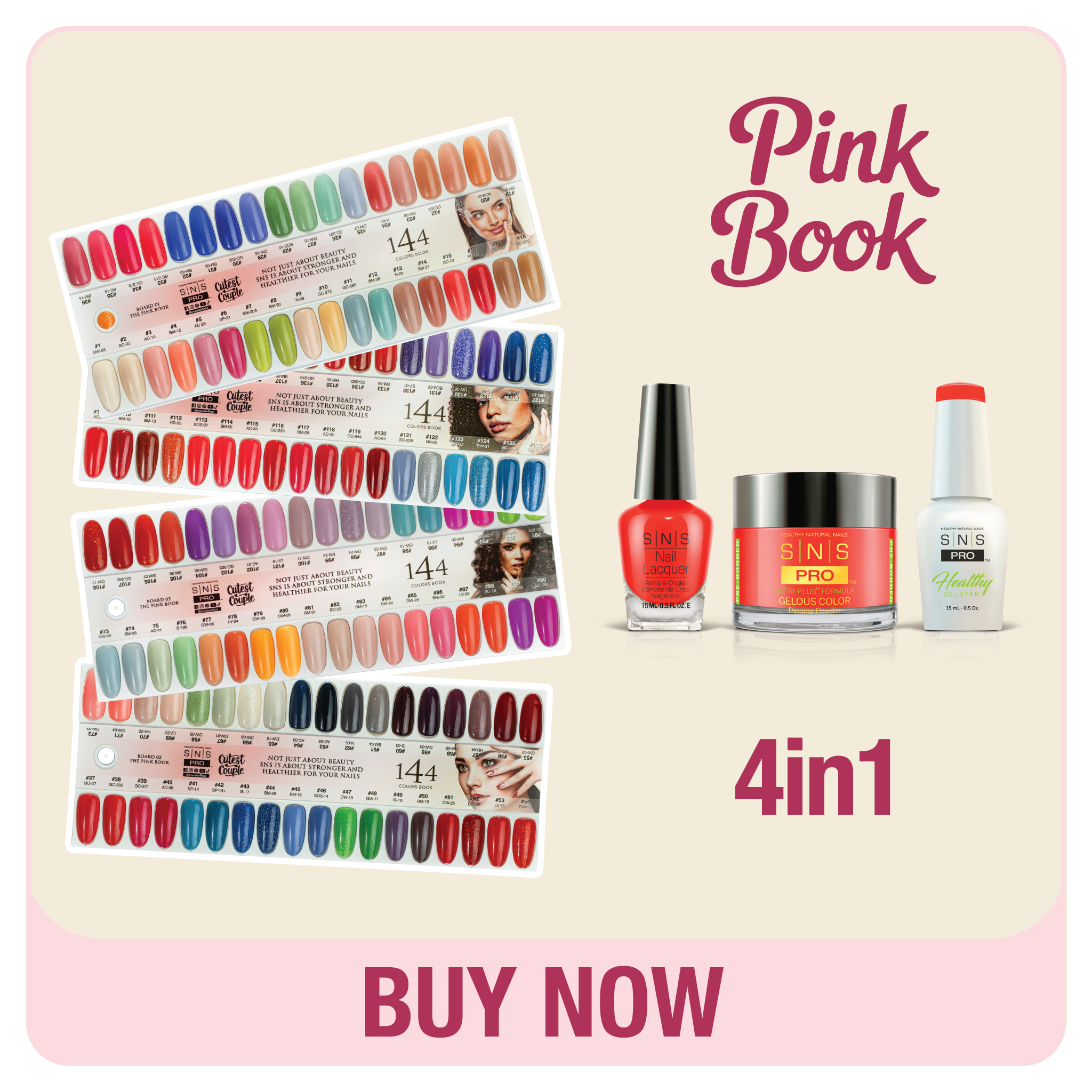 SNS Pro 4 in 1 - Set 144 Colors Pink Collection - Dip, Gel & Lacquer Matching